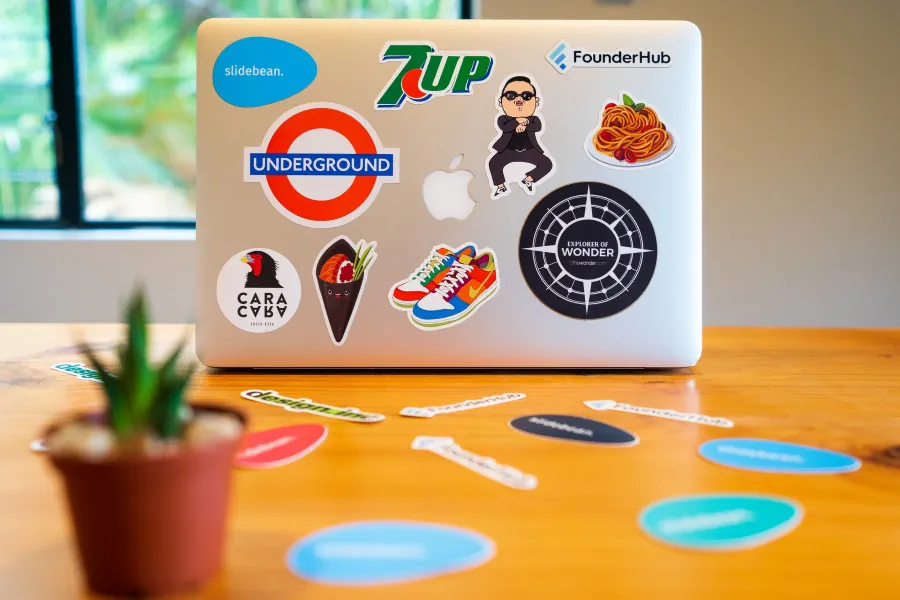 laptop with logos