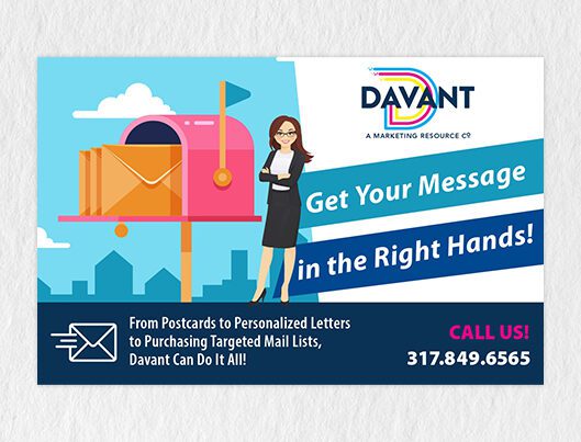 Davant Get Your message in the right hand postcard