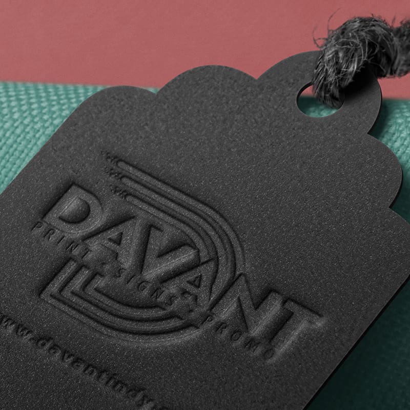 Merch hangtag with embossed logo