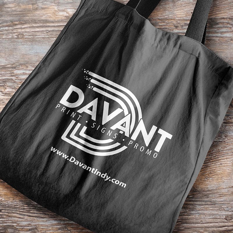 black tote bag with davant logo