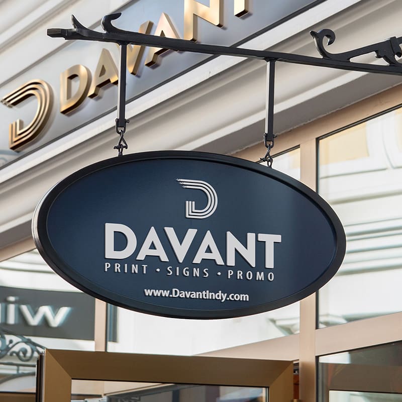 hanging signage with logo by davant