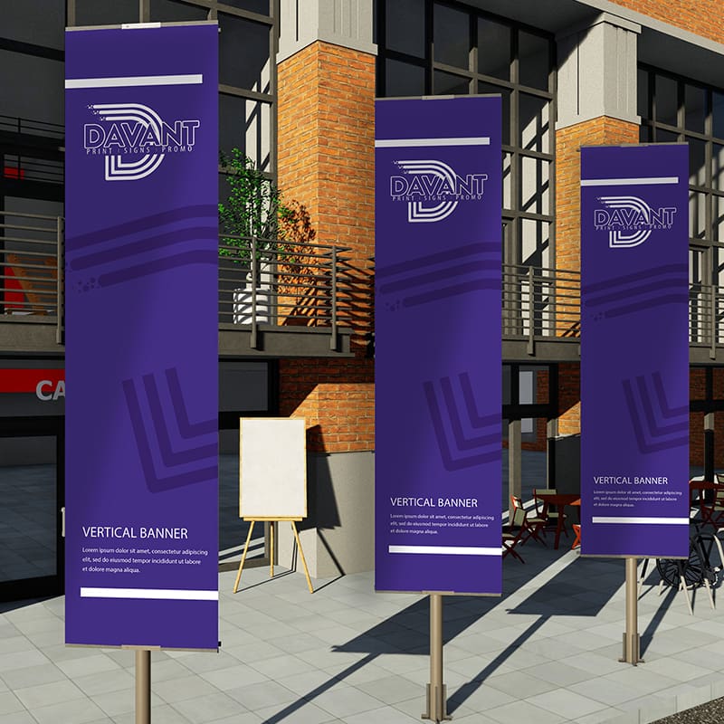 vertical pole signage in purple by davant
