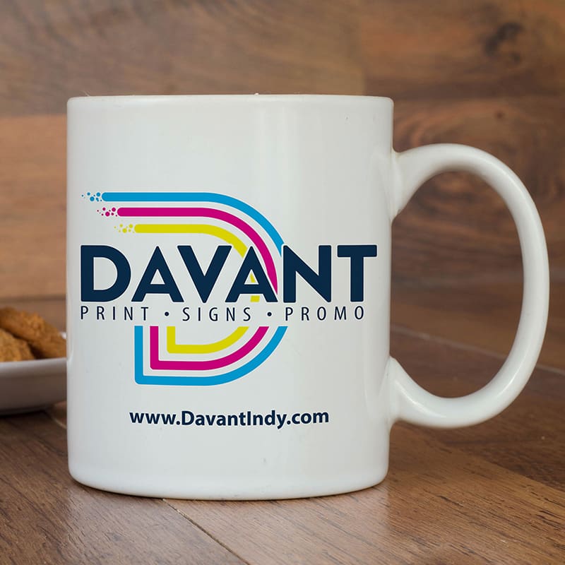 white coffee much with business logo by davant