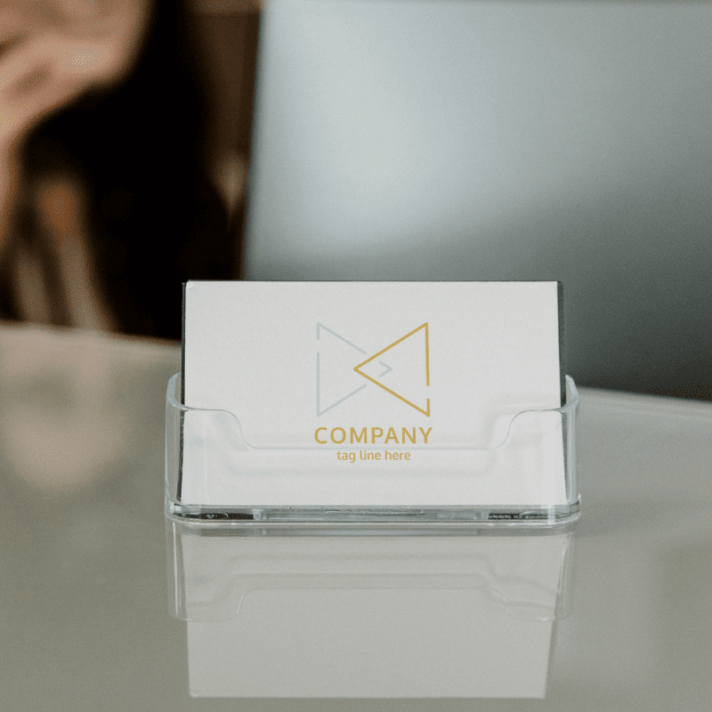 company-card-at-a-reception-desk company card sitting at the front desk