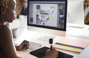Graphic Designer Creativity Editor Ideas Designer Concept Black woman working on a graphic design project